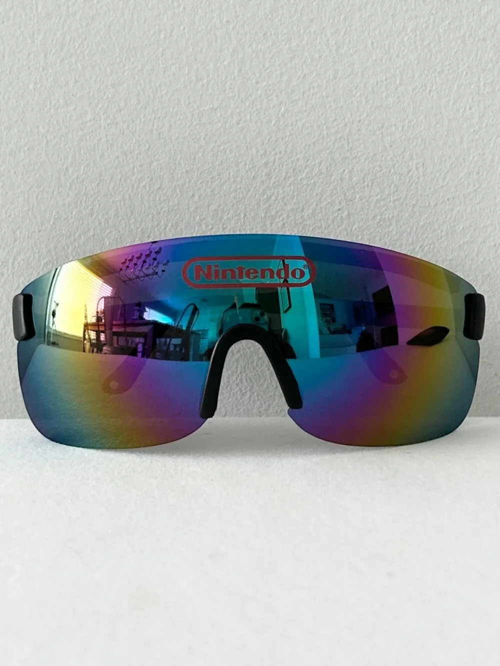 Vintage 80s NINTENDO Action Shields Sunglasses & Case Retro Neon Wrap NES Gaming